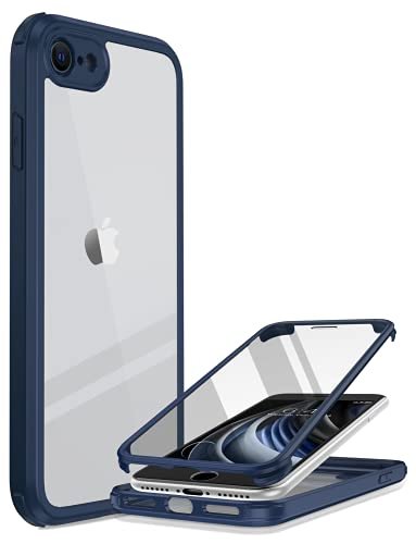 Miracase Etui kompatybilne z iPhone SE 2022 / SE 2020 / iPhone 8, etui ochronne na całe ciało z wbudowaną szklaną folią ochronną na wyświetlacz, odporne na uderzenia etui na telefon komórkowy,