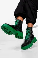 Botki damskie - Czarne workery sznurowane damskie botki na zielonej podeszwie Casu ER22WX6-BG-39 - miniaturka - grafika 1