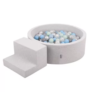 KiddyMoon Piankowy plac zabaw PPZP-OK30D-122 z piłeczkami jasnoszary: perła-szary-transparent-babyblue-mięta basen 100/schodek Zabawka plac zabaw - Suche baseny - miniaturka - grafika 1