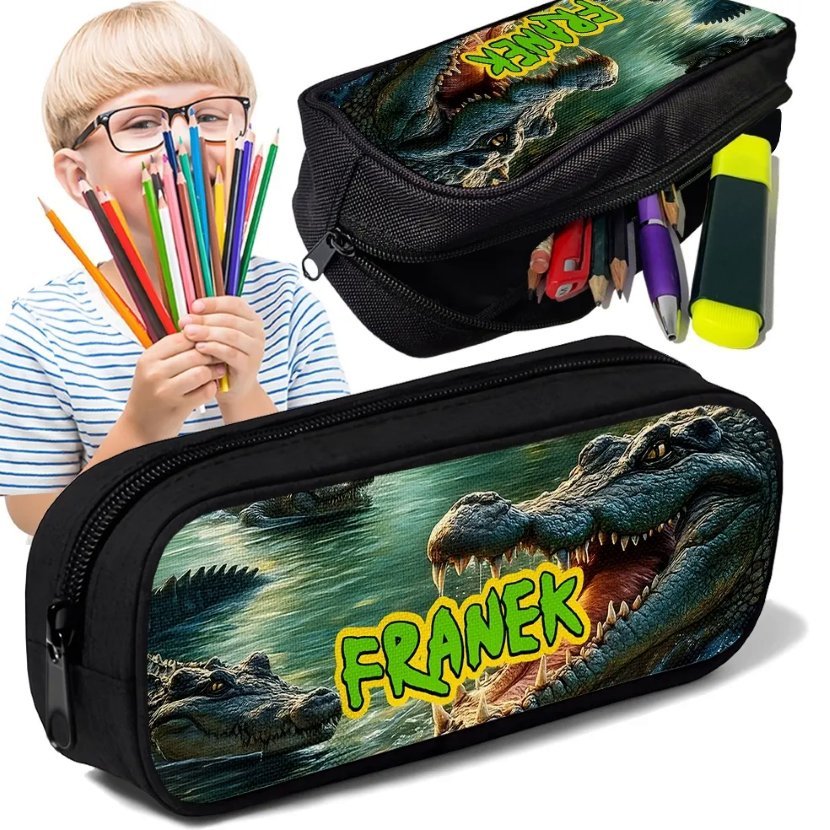 Piórnik TUBA z imieniem Dinozaury Krokodyle Personalizowany Szkolny Prezent