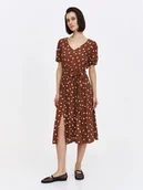 Sukienki - Beżowa sukienka w groszki - miniaturka - grafika 1