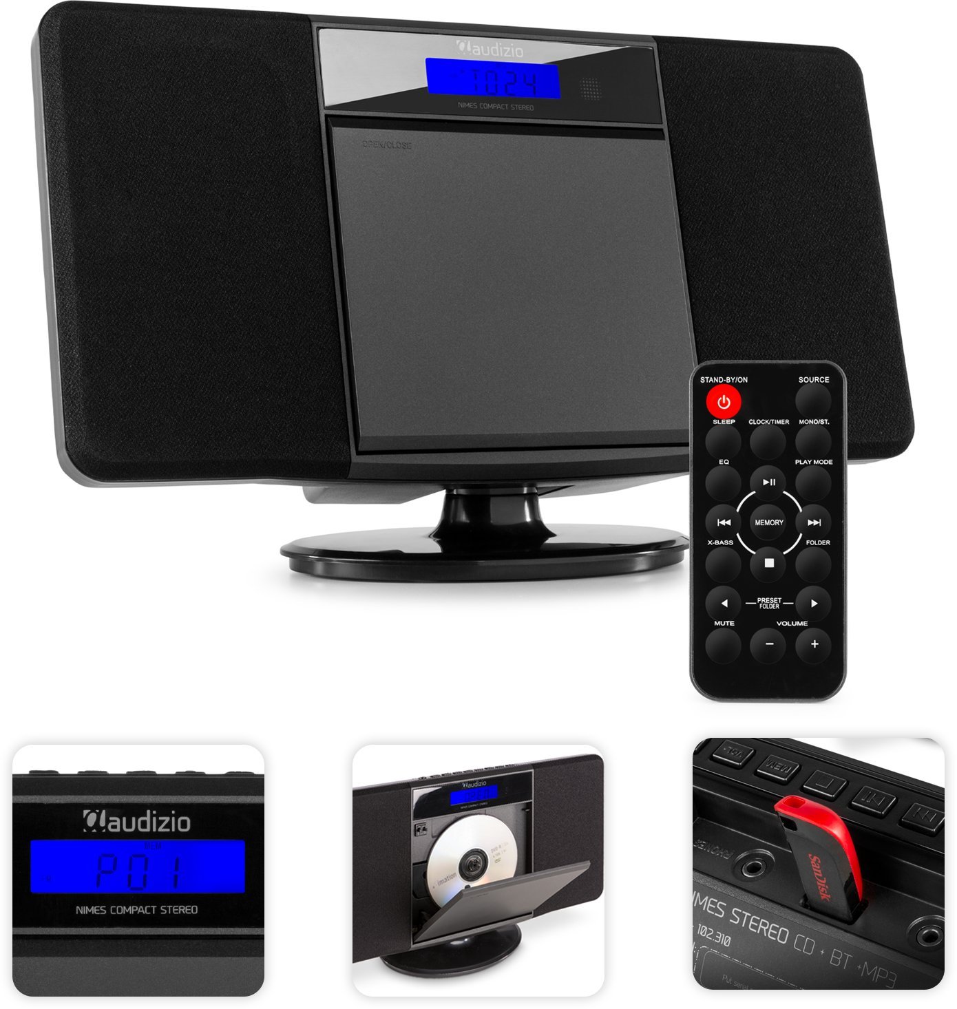 Audizio Miniwieża HIFI Nimes CD tuner FM BT USB czarna one size