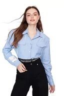 Koszule damskie - Trendyol Damska koszula oversize z podstawowym kołnierzem, Biały/niebieski, 66 - miniaturka - grafika 1