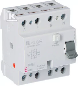 Eti-Polam Wyłącznik różnicowoprądowy 4P 40A 0,03 typ AC EFI6-P4 AC 40/0.03 002061652 - Bezpieczniki elektryczne - miniaturka - grafika 1
