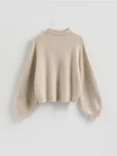 Swetry damskie - Reserved - Sweter z bufiastymi rękawami - beżowy - miniaturka - grafika 1