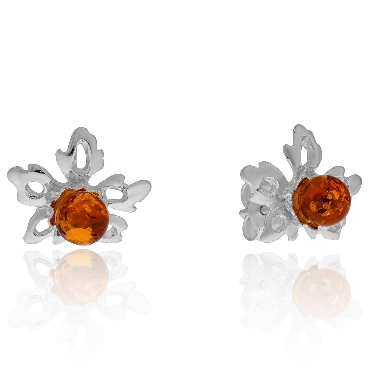 Srebrne kolczyki z bursztynem sztyft liść pr. 925
