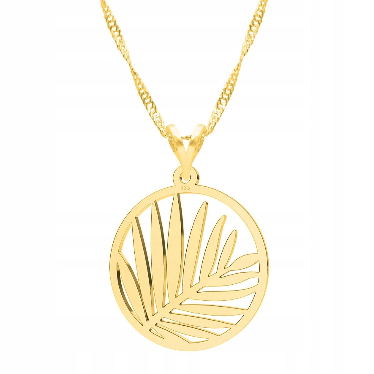 Złoty Naszyjnik z Liściem Palmy Listkiem Drzewo Liść Palma SREBRO 925