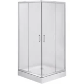 Kabiny prysznicowe - Zestaw Deante Funkia kabina prysznicowa 80 cm kwadratowa z brodzikiem Corner i syfonem chrom/szkło szronione (KYC642K, KTC042B, NHC025C) - miniaturka - grafika 1
