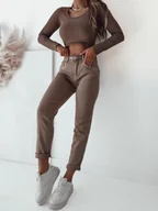 Spodnie damskie - SPODNIE JEANSOWE MOM FIT Z PASKIEM- BRĄZOWE - Olika - miniaturka - grafika 1