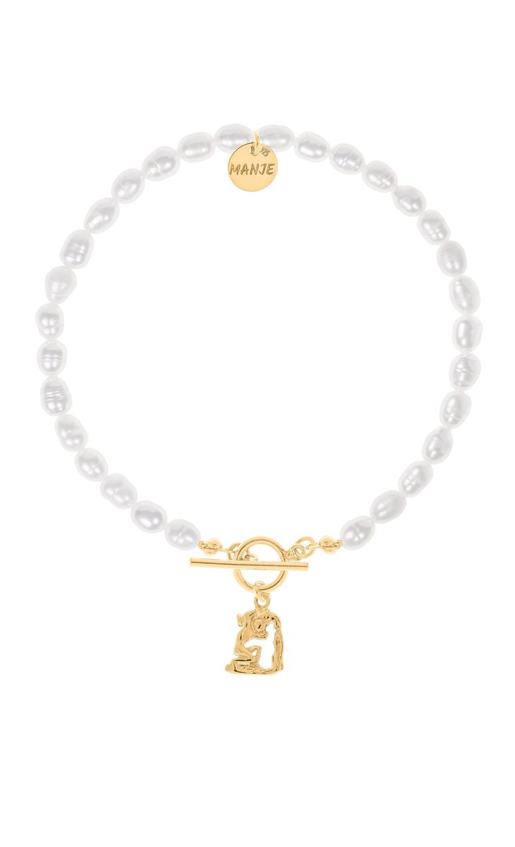 Bransoletka z pereł z pozłacanym znakiem zodiaku Wodnik 18 cm
