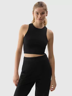 Crop top slim damski 4F 4FWSS24TSLEF066-20S Czarny - Koszulki i topy damskie - miniaturka - grafika 1