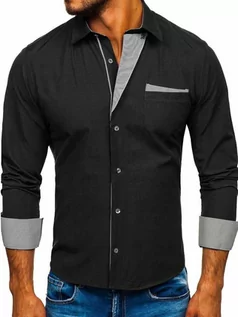 Koszule męskie - Koszula męska elegancka z długim rękawem czarna Bolf 4713 - grafika 1