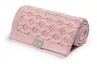 Koce i narzuty dla dzieci - MEMI Ażurowy kocyk bambusowy 80x100 powder pink memi-137 - miniaturka - grafika 1