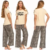 Piżamy damskie - Piżama Damska Bawełna Szerokie Spodnie Dzwony Panterka Krótki Rękaw S MORAJ - miniaturka - grafika 1