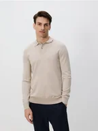 Swetry męskie - Reserved - Wiskozowy sweter polo - beżowy - miniaturka - grafika 1