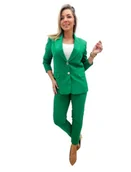 Marynarki i żakiety damskie - ELEGANCKI TALIOWANY GARNITUR DAMSKI NA PODSZEWCE 44 ZIELONY - miniaturka - grafika 1