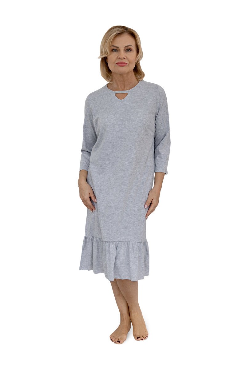 Koszula Nocna Damska Xl Długa Rękaw 3/4 Bawełniana Elegancka Szara
