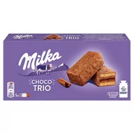 Ciastka - Milka Choco Trio Ciastko biszkoptowe z nadzieniem kakaowym oblane czekoladą mleczną 150 g (5 sztuk) - miniaturka - grafika 1