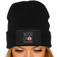 Czapki damskie - CZAPKA Jesienna BAWEŁNIANA ZIMOWA Ciepła CZARNA WZÓR CNOT NIEWIEŚCICH Wzory - miniaturka - grafika 1