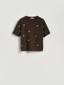 Swetry damskie - Reserved - Sweter z błyszczącą aplikacją - brązowy - miniaturka - grafika 1