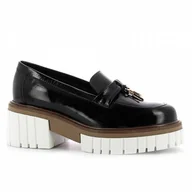 Mokasyny damskie - Czarne mokasyny na białej platformie CARINII - Carinii - miniaturka - grafika 1