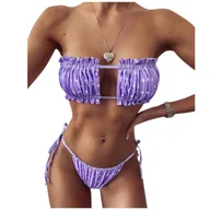 Stroje kąpielowe - STRÓJ KĄPIELOWY DWUCZĘŚCIOWY OPASKA BANDEAU FIOLETOWY BIKINI DO OPALANIA L - miniaturka - grafika 1