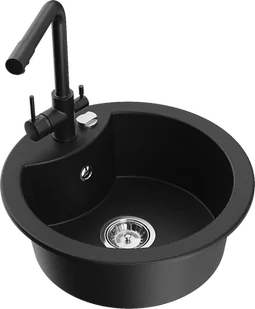 Mexen Diego zlewozmywak granitowy 1-komorowy z baterią kuchenną Duero, czarny - 6512-77-671600-70 - Zlewozmywaki z baterią - miniaturka - grafika 1