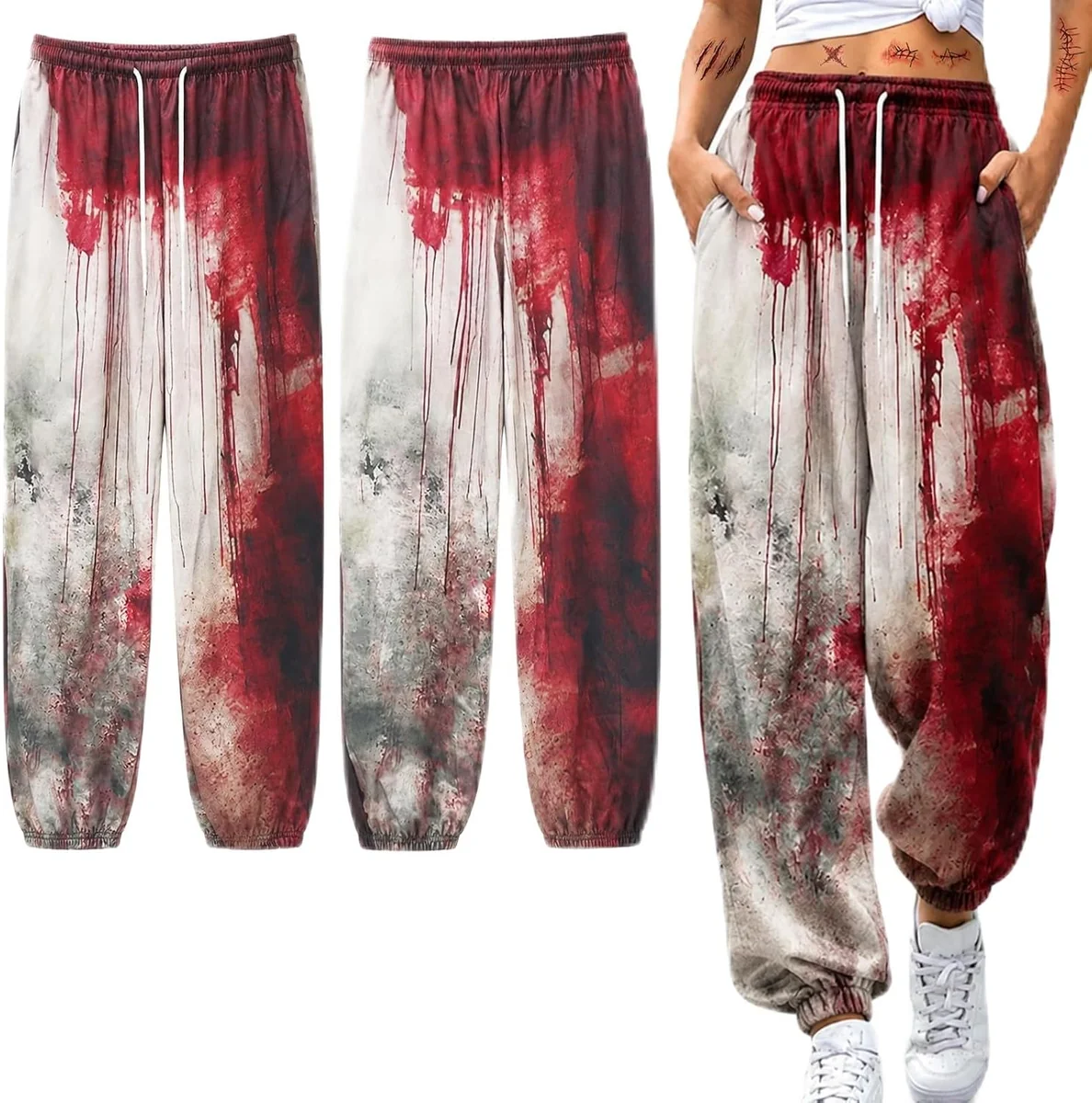KOSTIUM HALLOWEEN DLA DOROSŁYCH KRWAWY NADRUK ZESTAW STRÓJ DRES PRZEBRANIE