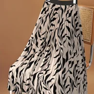 Spódnice - TEMU Elegancka plisowana spódnica damska, o średniej długości z elastycznym pasem, wykonana z tkaniny, stylowa i codzienna, można prać w pralce - miniaturka - grafika 1