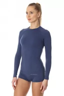 Bielizna sportowa damska - Bluza termoaktywna damska Brubeck Active Wool LS12810 jeansowy - miniaturka - grafika 1