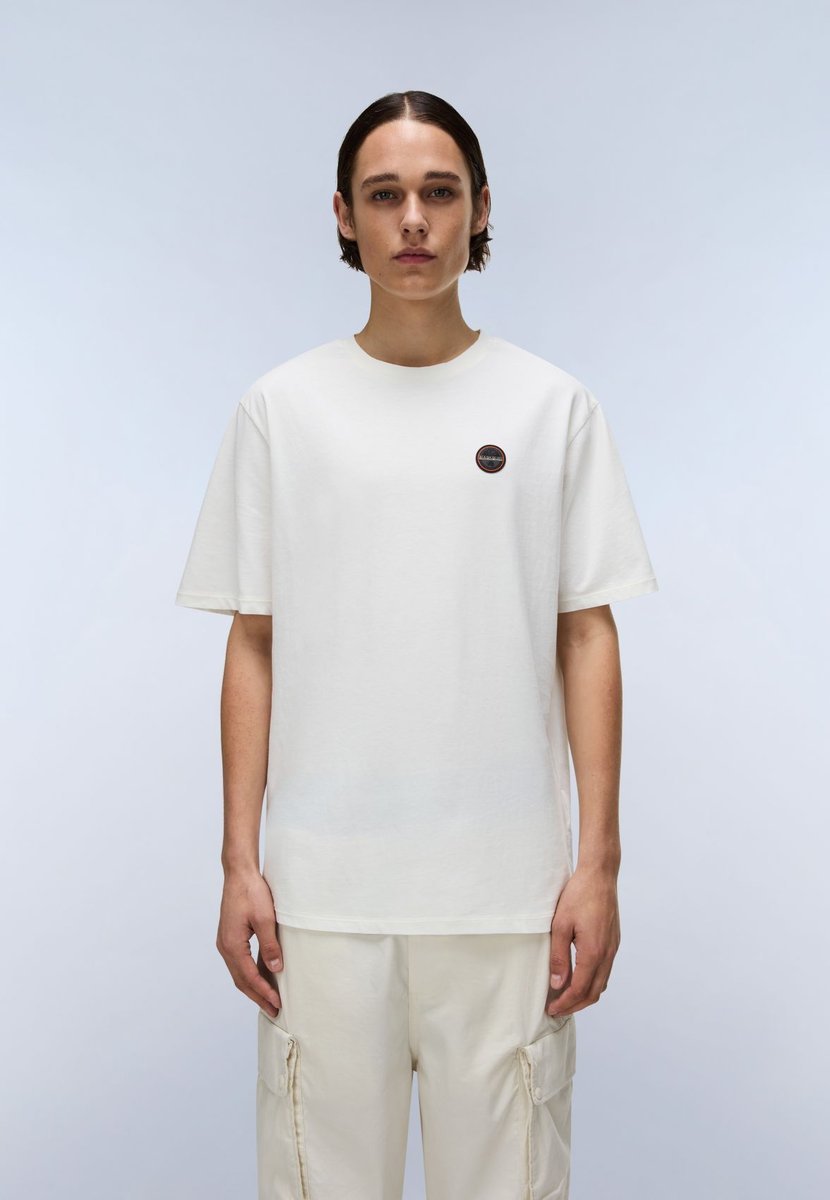 t-shirt uomo napapijri s-badge - np0a8949 2061 white heron