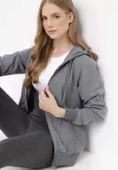 Bluzy damskie - Ciemnoszara Bluza z Kapturem Zapinana na Suwak Argis - miniaturka - grafika 1