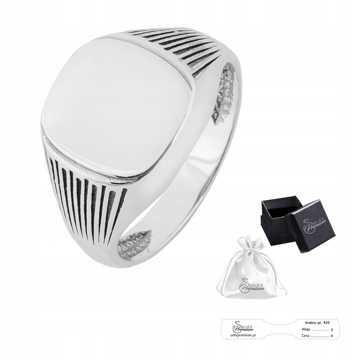 Sygnet srebrny pr. 925 Stylowy Pierścień Gładka Płaszczyzna Grawer r. 23