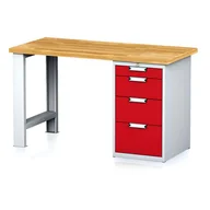 Stoły warsztatowe - Alfa 3 Stół warsztatowy MECHANIC, 1500x700x880 mm, 1x szufladowy kontener, 4 szuflady, szary/czerwony 1262881 - miniaturka - grafika 1