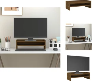 vidaXL Podstawa pod monitor miodowo-brązowa 50x24x16 cm z litego drewna sosnowego - Podstawa pod monitor komputerowy - Akcesoria do monitorów - miniaturka - grafika 1