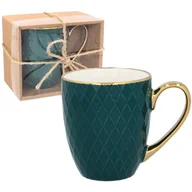 Kubki - Zielony kubek ze złotym uchem, porcelanowy kubek 380ml Uniwersalny - miniaturka - grafika 1