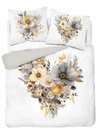 Pościel - POŚCIEL BAWEŁNIANA 160x200 SERCE Z KWIATÓW BIAŁA DLA PARY NA PREZENT - miniaturka - grafika 1