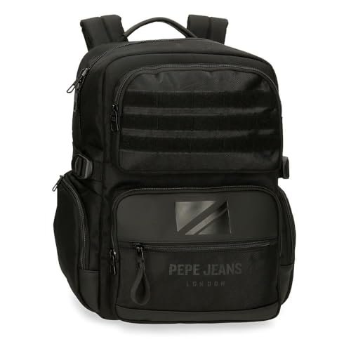 Pepe Jeans Bromley Plecak Przenośny Przenośny 15,6 cala Czarny 28x40x16 cm Poliester 20,46 l by Joumma Bags, Czarny (Black), Talla única, Regulowany plecak