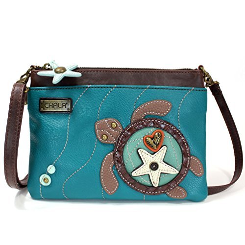 Chala Mini torebka crossbody, zamek błyskawiczny, skóra PU, mała torebka na ramię regulowany pasek, Turkusowy żółw, S, Totes