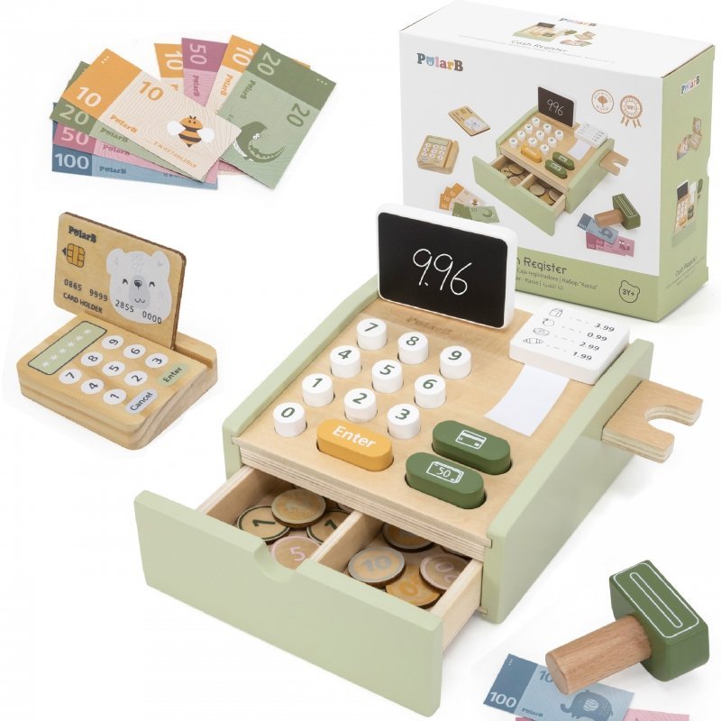 DLA DZIECI DREWNIANA KASA SKLEPOWA ZIELONA
