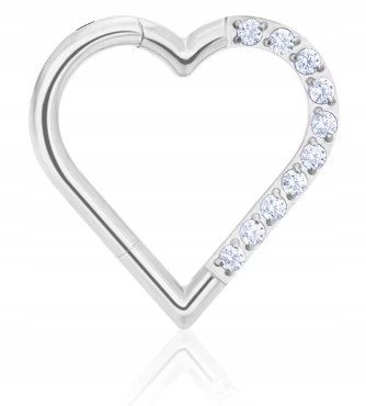 Tytanowy Kolczyk Clicker PIERCING Serce z Cyrkoniami HELIX Lobe 1,2/8