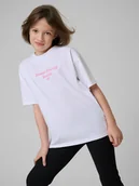 Koszulki dla dziewczynek - 4F T-shirt loose z nadrukiem dziewczęcy - biały 146/152 (10-12 lat) - miniaturka - grafika 1