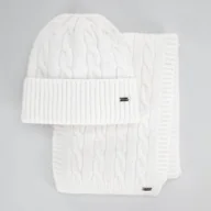 Czapki damskie - Damski komplet zimowy w warkoczowy wzór biały - miniaturka - grafika 1