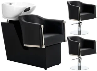Lincoln zestaw czarny myjnia fryzjerska i 2 x fotel fryzjerski hydrauliczny obrotowy do salonu fryzjerskiego myjka ruchoma misa ceramiczna armatura bateria słuchawka - Meble fryzjerskie - miniaturka - grafika 1