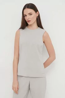 Bluzki damskie - Calvin Klein bluzka damska kolor szary gładka - grafika 1