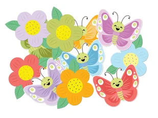 Dekoracja papierowa wiosenna Kwiatki i motylki - 12 szt - Wielkanoc - miniaturka - grafika 1