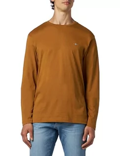 Koszulki męskie - GANT Męski t-shirt REG Shield LS, ciepły brązowy, standardowy, ciepły brąz, 3XL - grafika 1