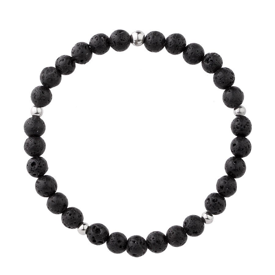 Bransoletka Męska z czarnymi kamieniami kulkami lawą wulkaniczną.