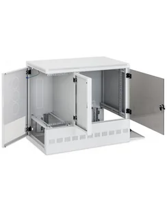 Triton 19  Szafa wisząca trzysekcyjna RFA-12-A95-CAX-A13 (12U  900x540mm+3U  przeszklone drzwi  kolor jasnoszary RAL7035  ładowność 50kg  IP20) - Szafy rack - miniaturka - grafika 1