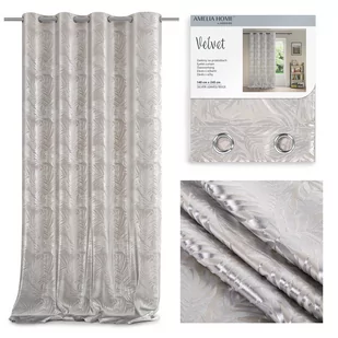 Zasłona SILVERLEAVES kolor beżowy drukowany styl glamour przelotki przelotki srebrne velvet 140x245 ameliahome - CURT/AH/VELVET/ - Zasłony - miniaturka - grafika 1